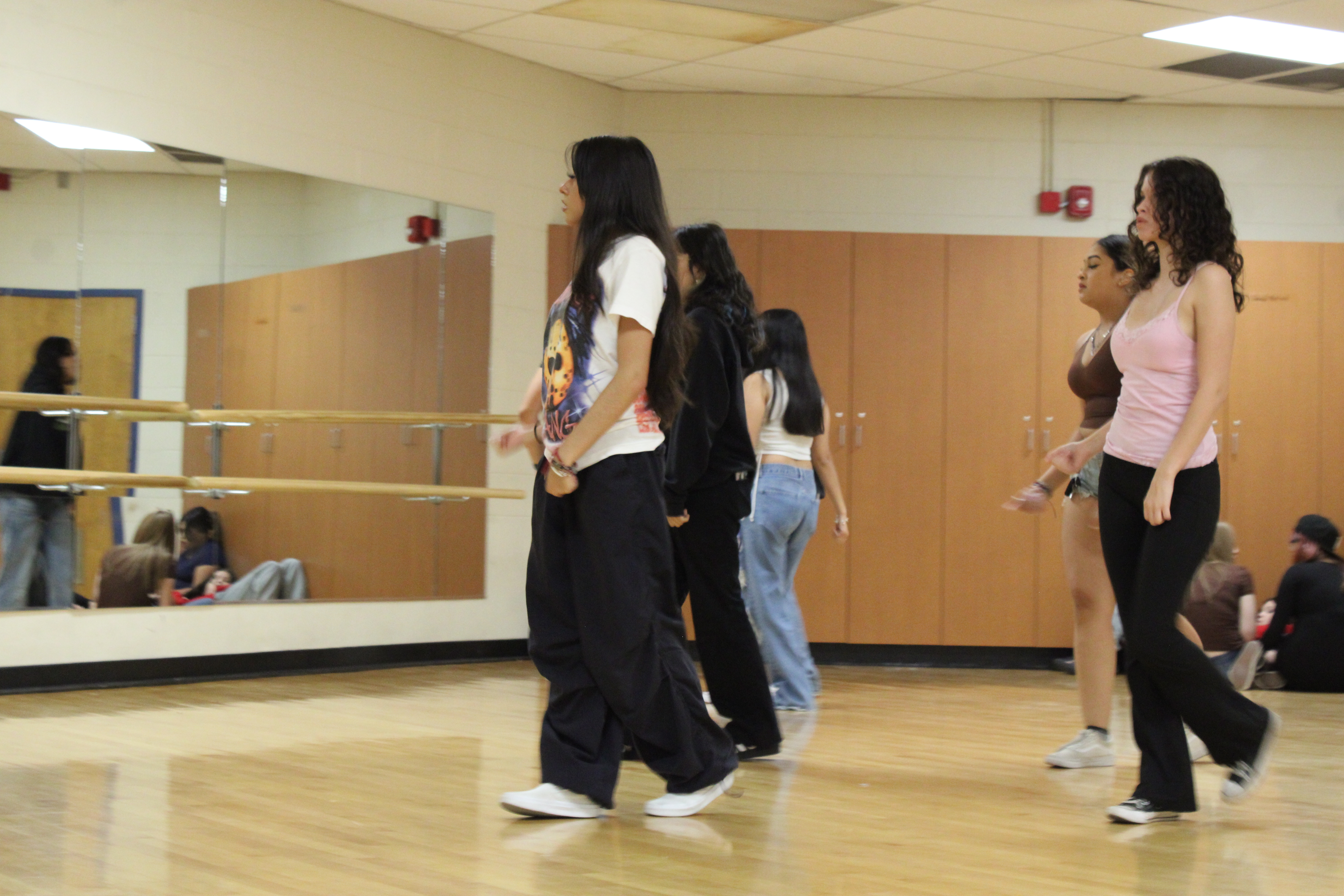 Dancers concentrated before learning a new choreography watching closely the moves and figuring the counts